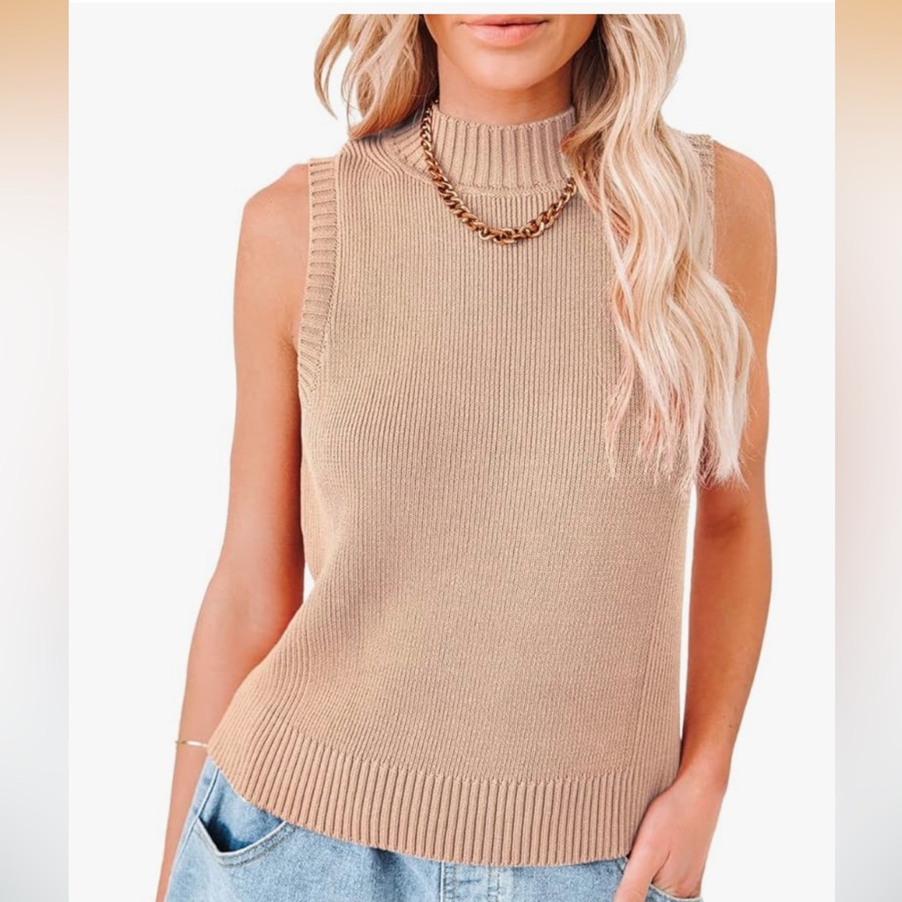 Sleeveless Tan Knit Top